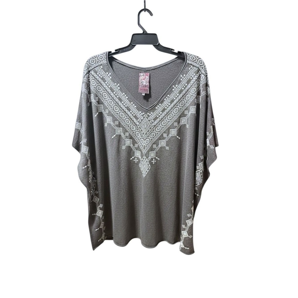 JWLA Johnny Was gray embroidered poncho top | Boho Western |Medium Oversized